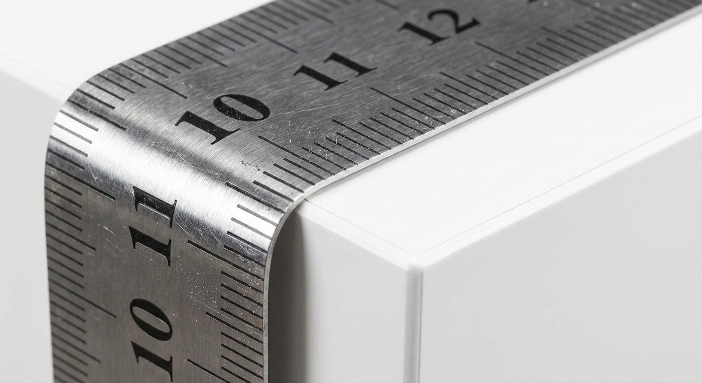 Precyzyjny pomiar taśmą mierniczą na krawędzi szafki