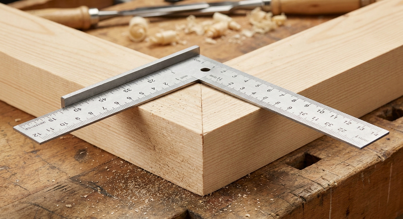 Kątownik stolarski pokazujący precyzję wymiarów