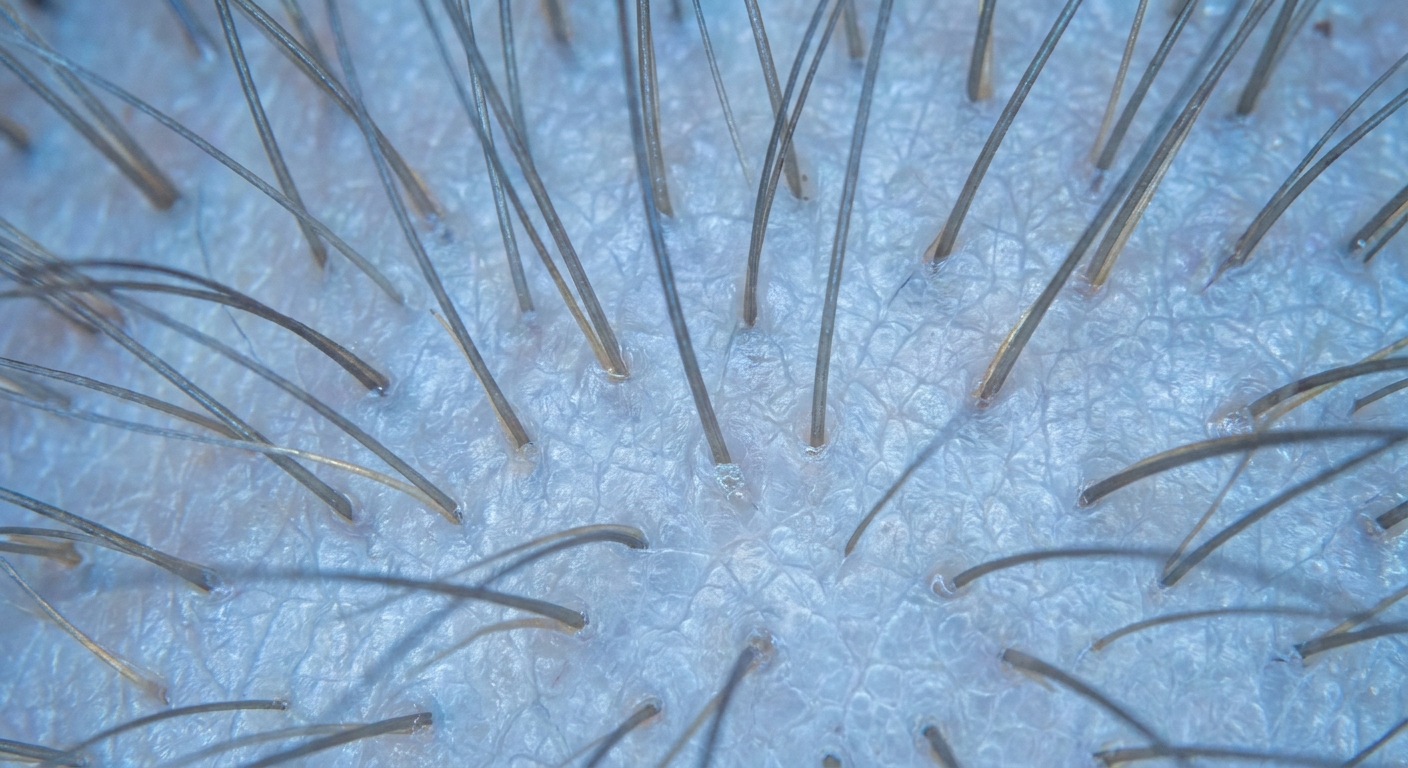 Extreme macro close-up of healthy hair follicles under magnification